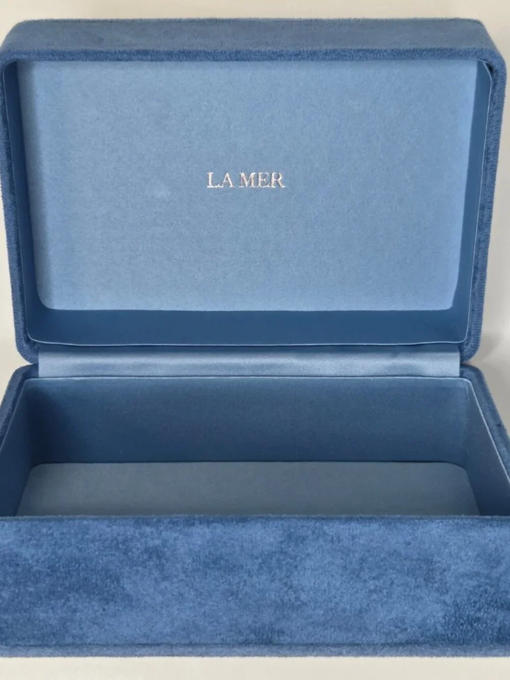 La Mer Blue Suede Velvet Luxury Makeup Skincare Jewelry Box Case Storage Holder